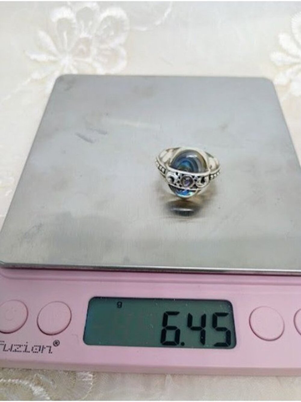 Dual Abalone Shell Stones & Filigree Design Sterling Silver Ring Boho/Native - Picture 8 of 11
